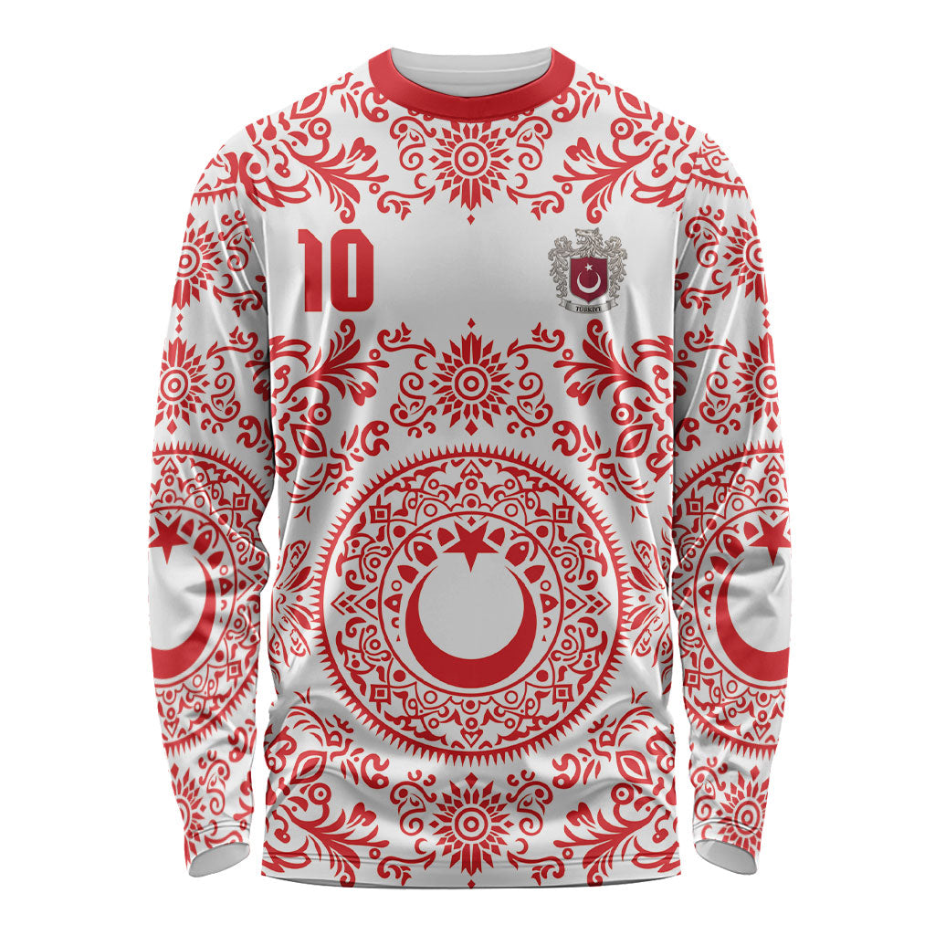 Custom World Football 2026 Turkey Long Sleeve Shirt Crescent Stars Ottoman Baroque Red Version
