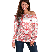 Custom World Football 2026 Turkey Off Shoulder Sweater Crescent Stars Ottoman Baroque Red Version