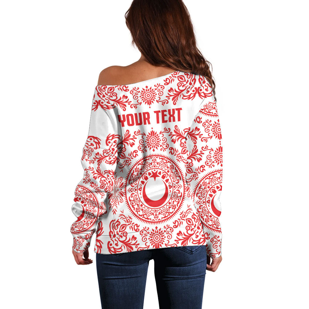 Custom World Football 2026 Turkey Off Shoulder Sweater Crescent Stars Ottoman Baroque Red Version