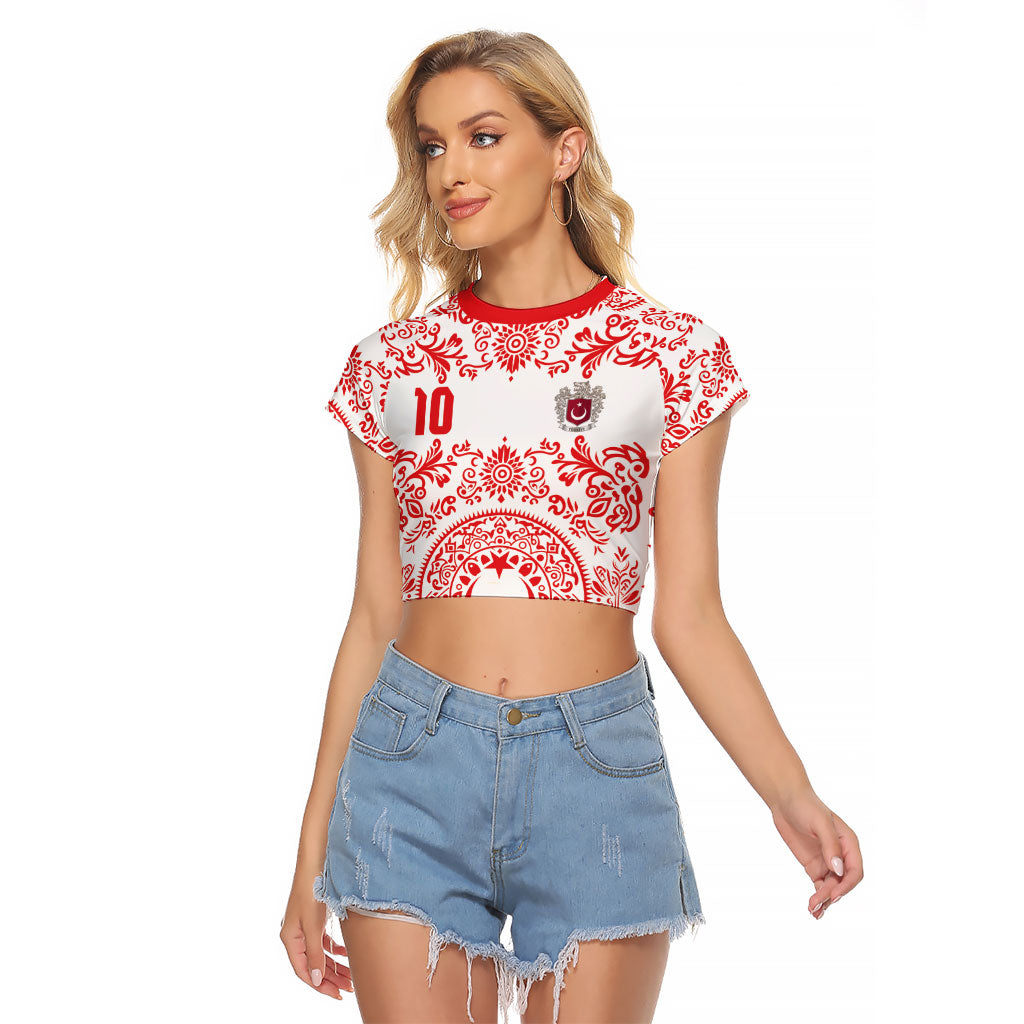 Custom World Football 2026 Turkey Raglan Cropped T Shirt Crescent Stars Ottoman Baroque Red Version