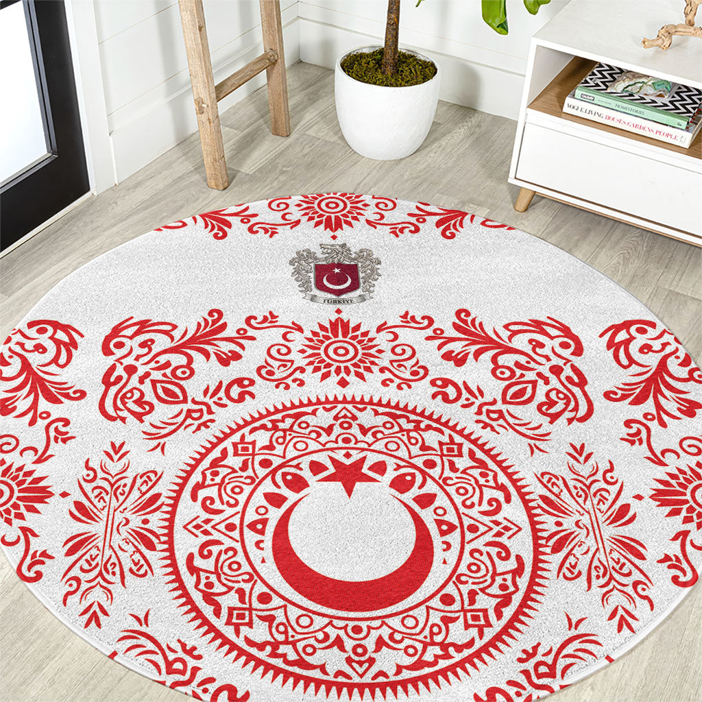 World Football 2026 Turkey Round Carpet Crescent Stars Ottoman Baroque Red Version