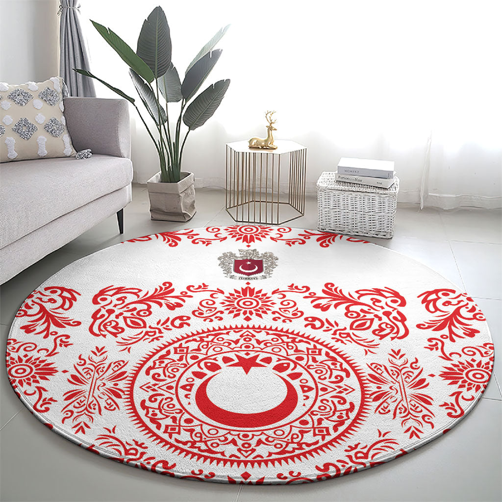 World Football 2026 Turkey Round Carpet Crescent Stars Ottoman Baroque Red Version