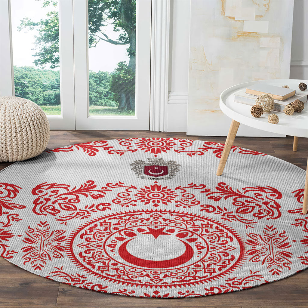 World Football 2026 Turkey Round Carpet Crescent Stars Ottoman Baroque Red Version