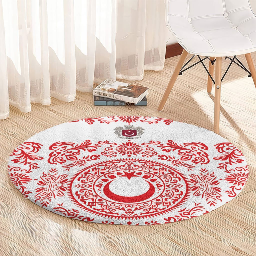 World Football 2026 Turkey Round Carpet Crescent Stars Ottoman Baroque Red Version