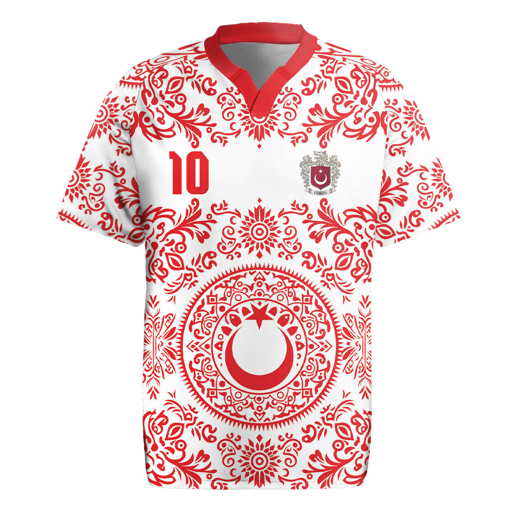 Custom World Football 2026 Turkey Rugby Jersey Crescent Stars Ottoman Baroque Red Version