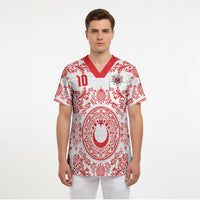 Custom World Football 2026 Turkey Scrub Top Crescent Stars Ottoman Baroque Red Version