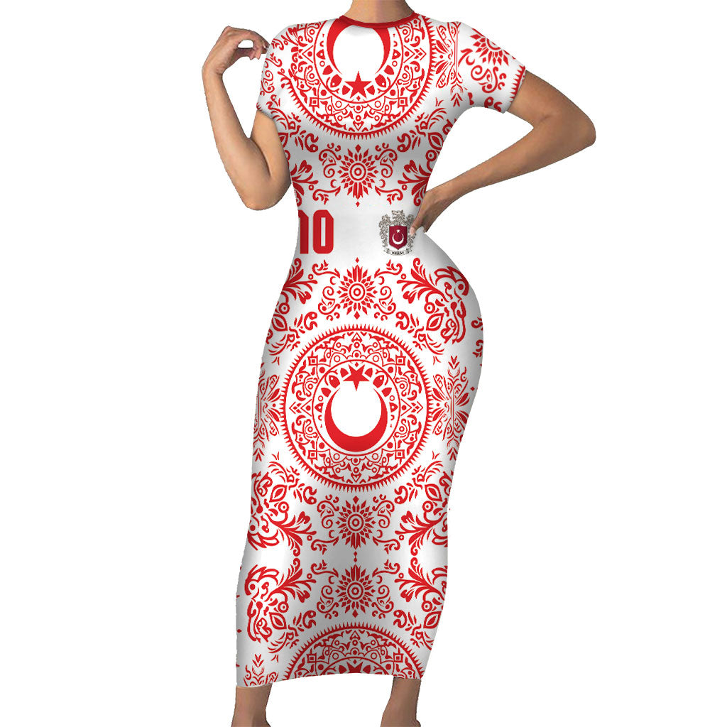 Custom World Football 2026 Turkey Short Sleeve Bodycon Dress Crescent Stars Ottoman Baroque Red Version