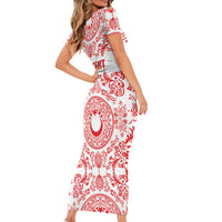 Custom World Football 2026 Turkey Short Sleeve Bodycon Dress Crescent Stars Ottoman Baroque Red Version