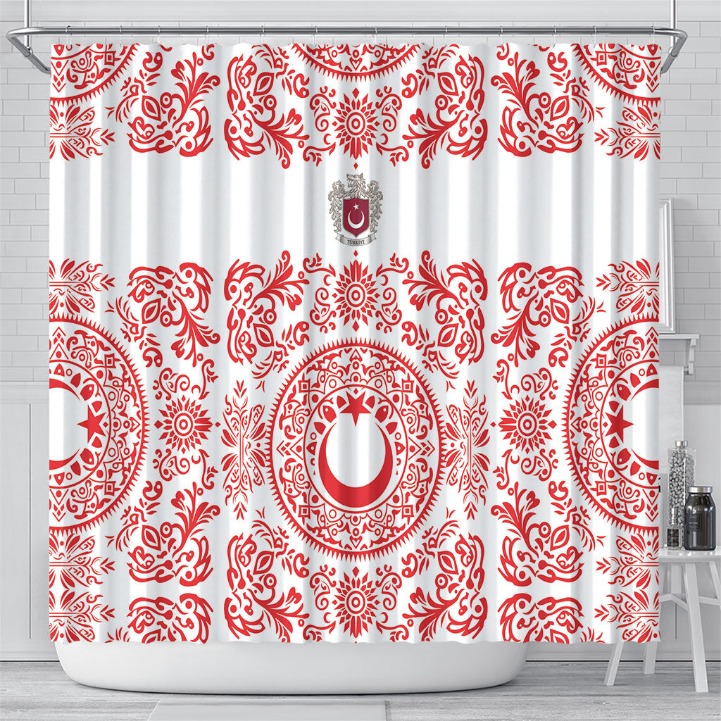 World Football 2026 Turkey Shower Curtain Crescent Stars Ottoman Baroque Red Version