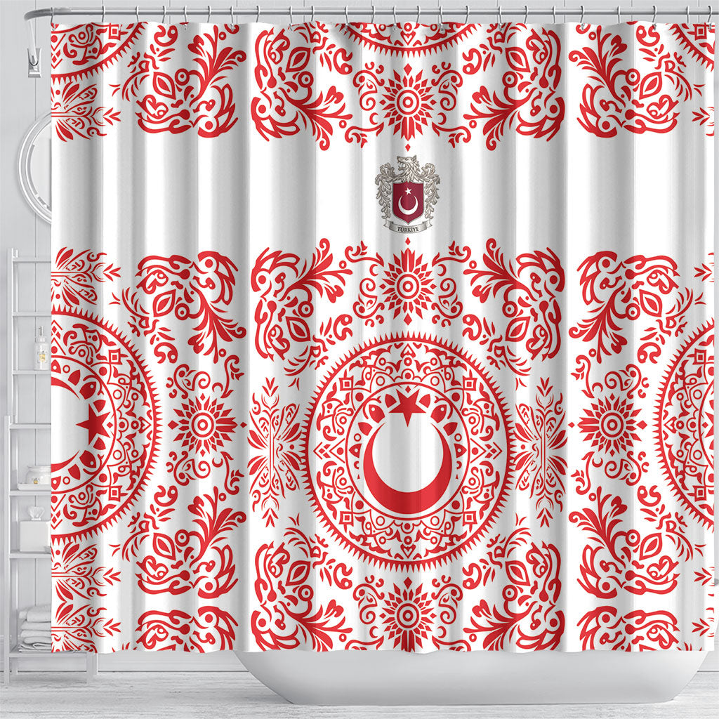 World Football 2026 Turkey Shower Curtain Crescent Stars Ottoman Baroque Red Version