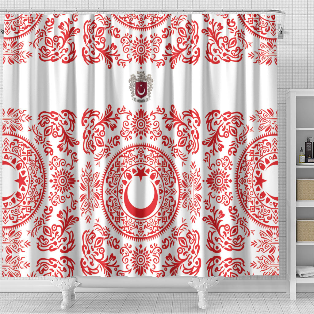 World Football 2026 Turkey Shower Curtain Crescent Stars Ottoman Baroque Red Version
