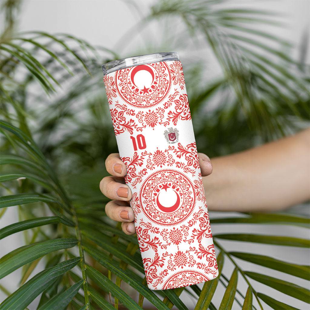Custom World Football 2026 Turkey Skinny Tumbler Crescent Stars Ottoman Baroque Red Version