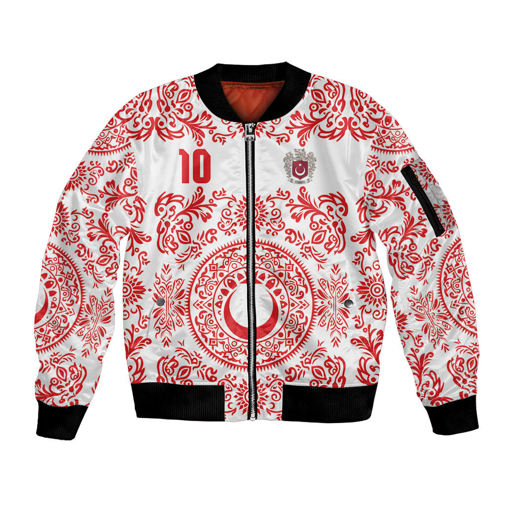 Custom World Football 2026 Turkey Sleeve Zip Bomber Jacket Crescent Stars Ottoman Baroque Red Version