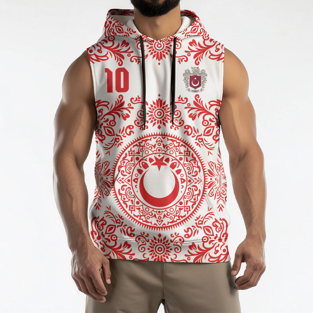 Custom World Football 2026 Turkey Sleeveless Hoodie Crescent Stars Ottoman Baroque Red Version