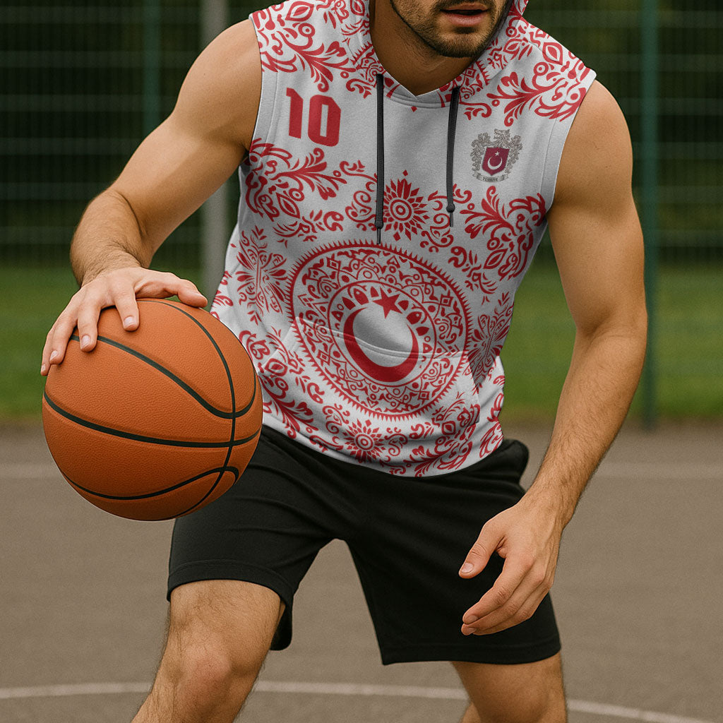 Custom World Football 2026 Turkey Sleeveless Hoodie Crescent Stars Ottoman Baroque Red Version
