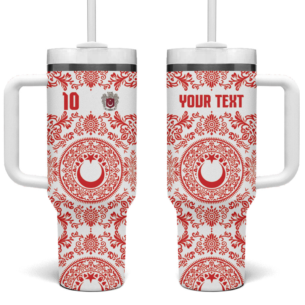 Custom World Football 2026 Turkey Tumbler With Handle Crescent Stars Ottoman Baroque Red Version