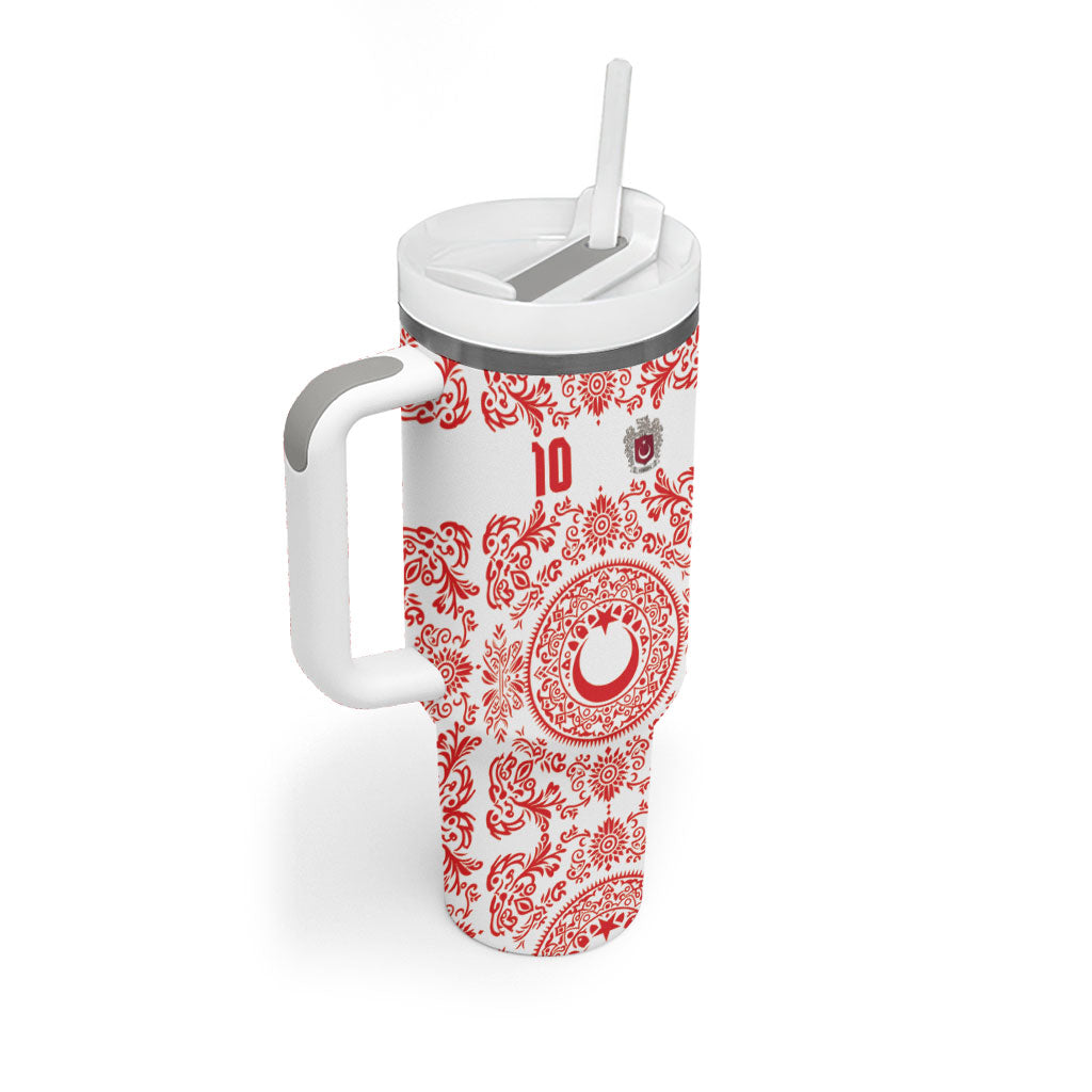 Custom World Football 2026 Turkey Tumbler With Handle Crescent Stars Ottoman Baroque Red Version