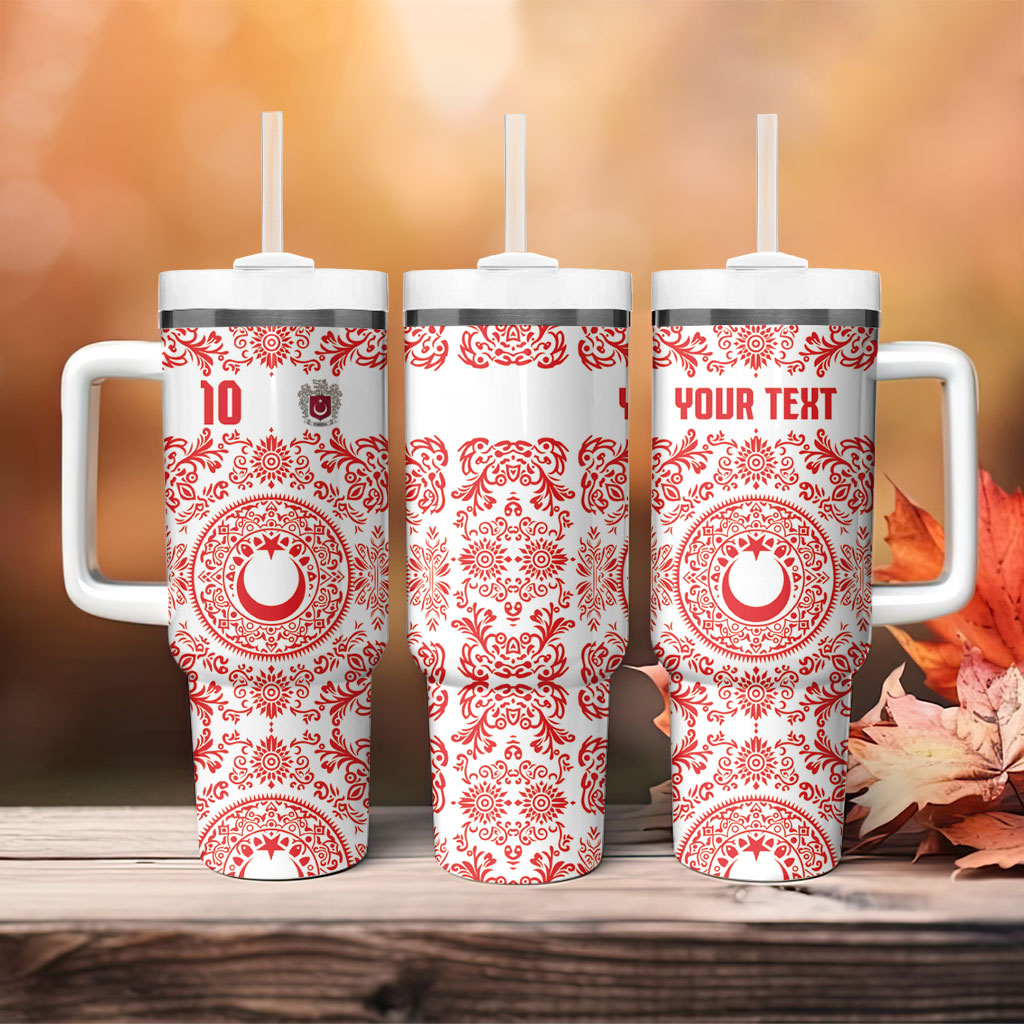 Custom World Football 2026 Turkey Tumbler With Handle Crescent Stars Ottoman Baroque Red Version