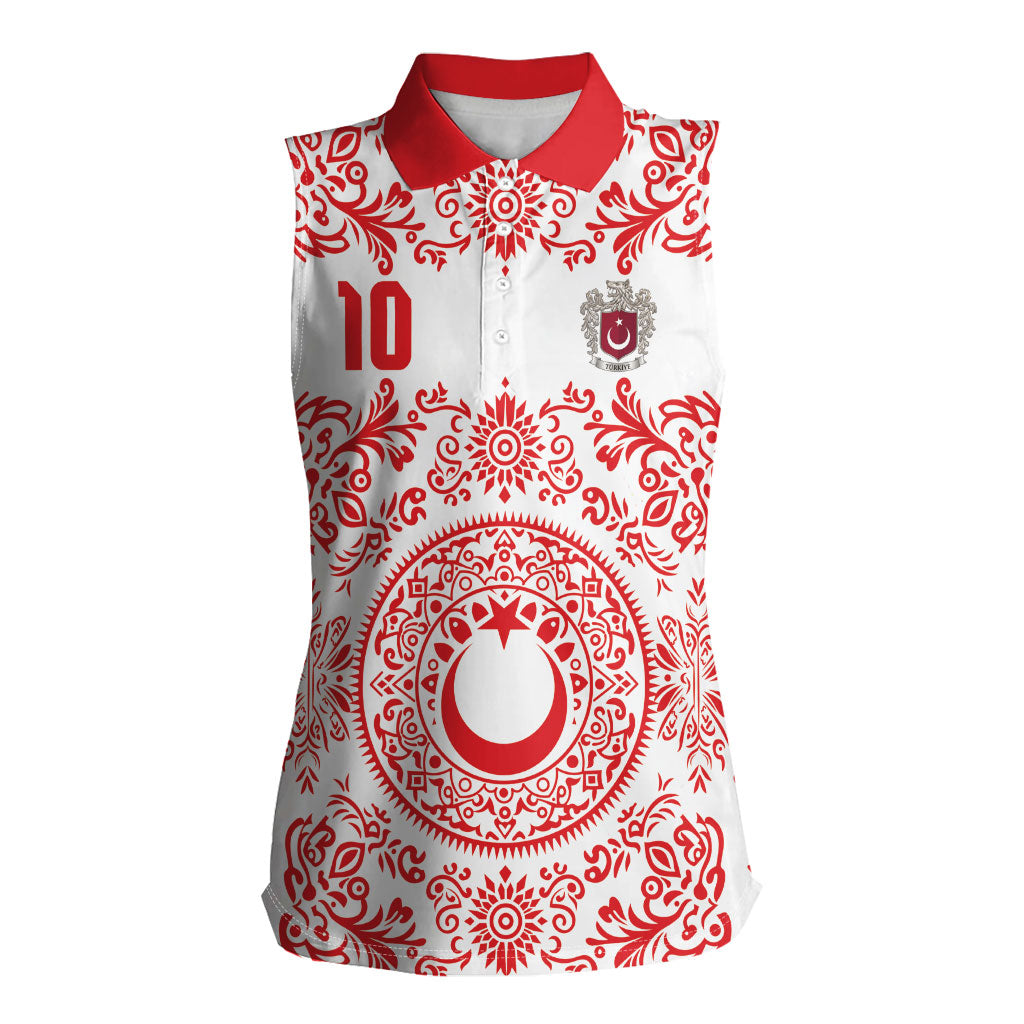 Custom World Football 2026 Turkey Women Sleeveless Polo Shirt Crescent Stars Ottoman Baroque Red Version