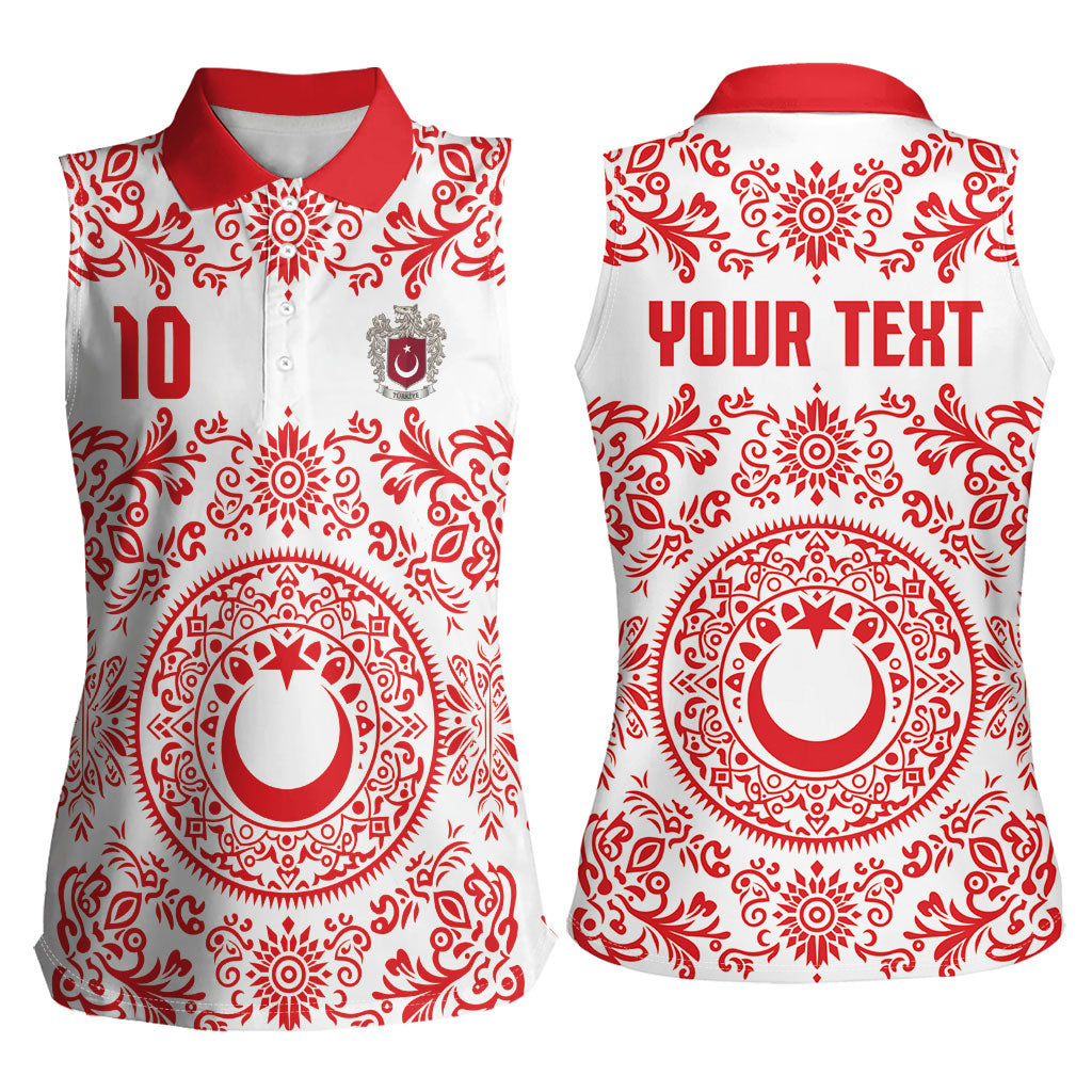 Custom World Football 2026 Turkey Women Sleeveless Polo Shirt Crescent Stars Ottoman Baroque Red Version