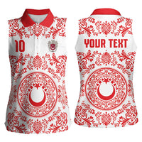 Custom World Football 2026 Turkey Women Sleeveless Polo Shirt Crescent Stars Ottoman Baroque Red Version