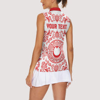 Custom World Football 2026 Turkey Women Sleeveless Polo Shirt Crescent Stars Ottoman Baroque Red Version
