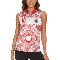 Custom World Football 2026 Turkey Women Sleeveless Polo Shirt Crescent Stars Ottoman Baroque Red Version
