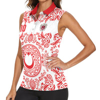 Custom World Football 2026 Turkey Women Sleeveless Polo Shirt Crescent Stars Ottoman Baroque Red Version