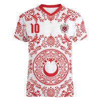 Custom World Football 2026 Turkey Women V-Neck T-Shirt Crescent Stars Ottoman Baroque Red Version