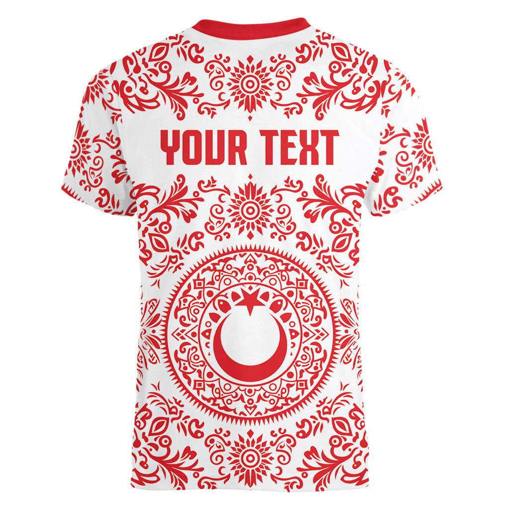Custom World Football 2026 Turkey Women V-Neck T-Shirt Crescent Stars Ottoman Baroque Red Version