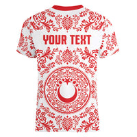 Custom World Football 2026 Turkey Women V-Neck T-Shirt Crescent Stars Ottoman Baroque Red Version