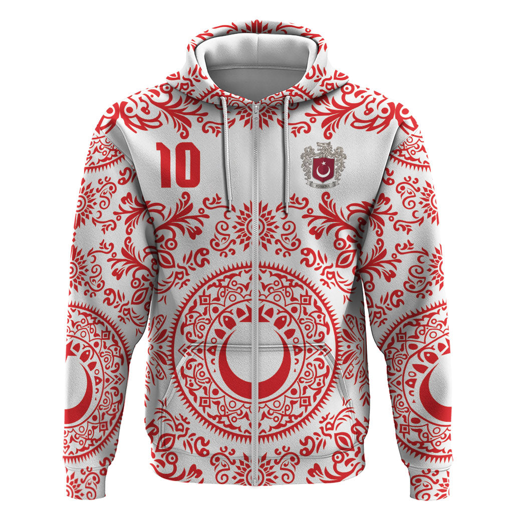 Custom World Football 2026 Turkey Zip Hoodie Crescent Stars Ottoman Baroque Red Version