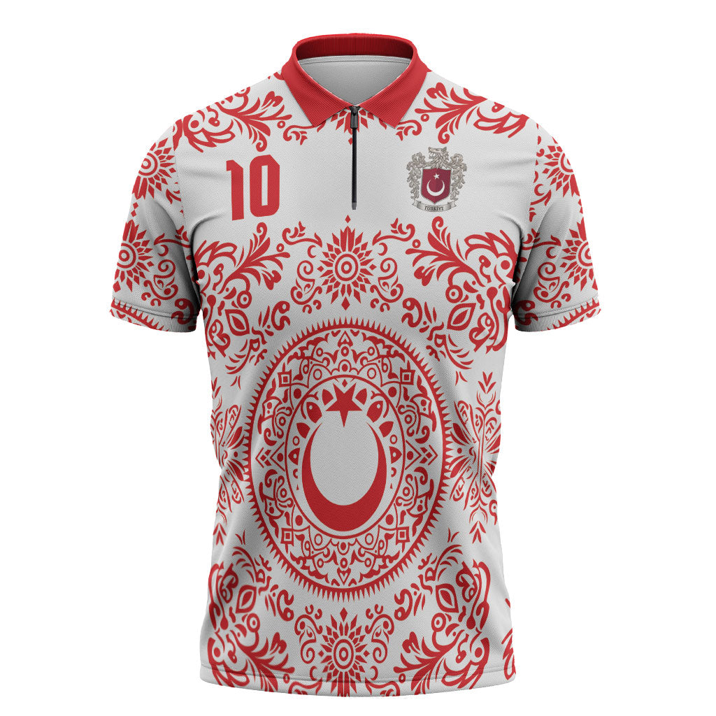 Custom World Football 2026 Turkey Zipper Polo Shirt Crescent Stars Ottoman Baroque Red Version