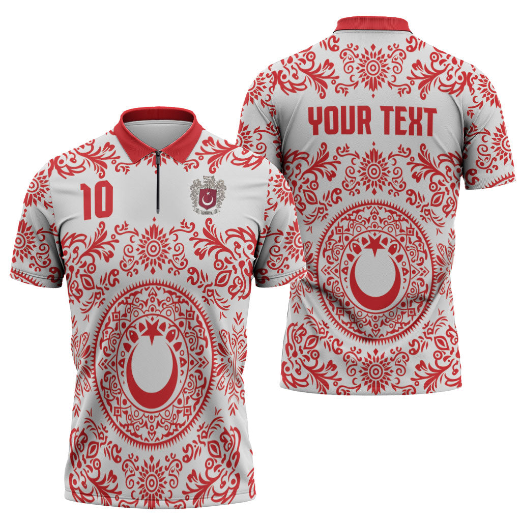 Custom World Football 2026 Turkey Zipper Polo Shirt Crescent Stars Ottoman Baroque Red Version