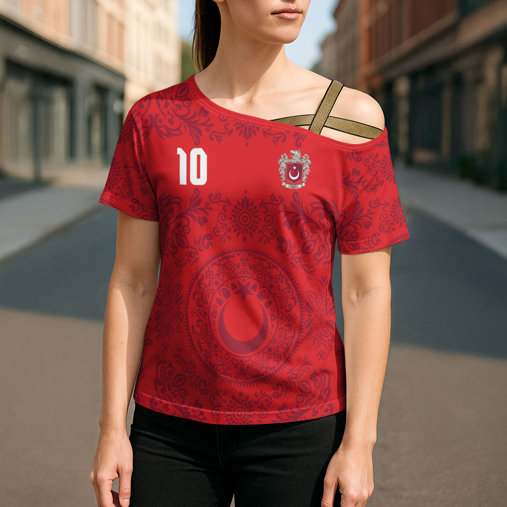 Custom World Football 2026 Turkey Cross Shoulder Shirt Crescent Stars Ottoman Baroque Pride