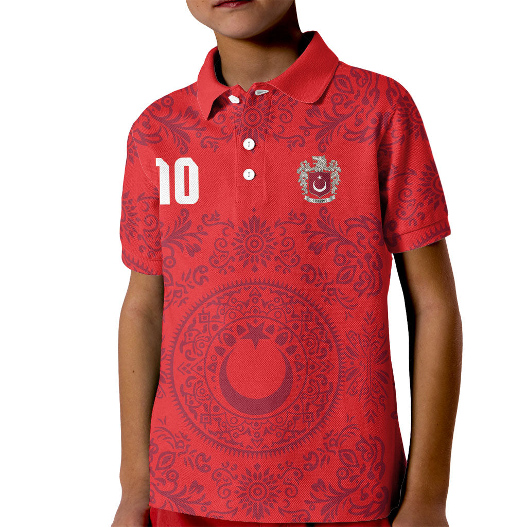 Custom World Football 2026 Turkey Kid Polo Shirt Crescent Stars Ottoman Baroque Pride