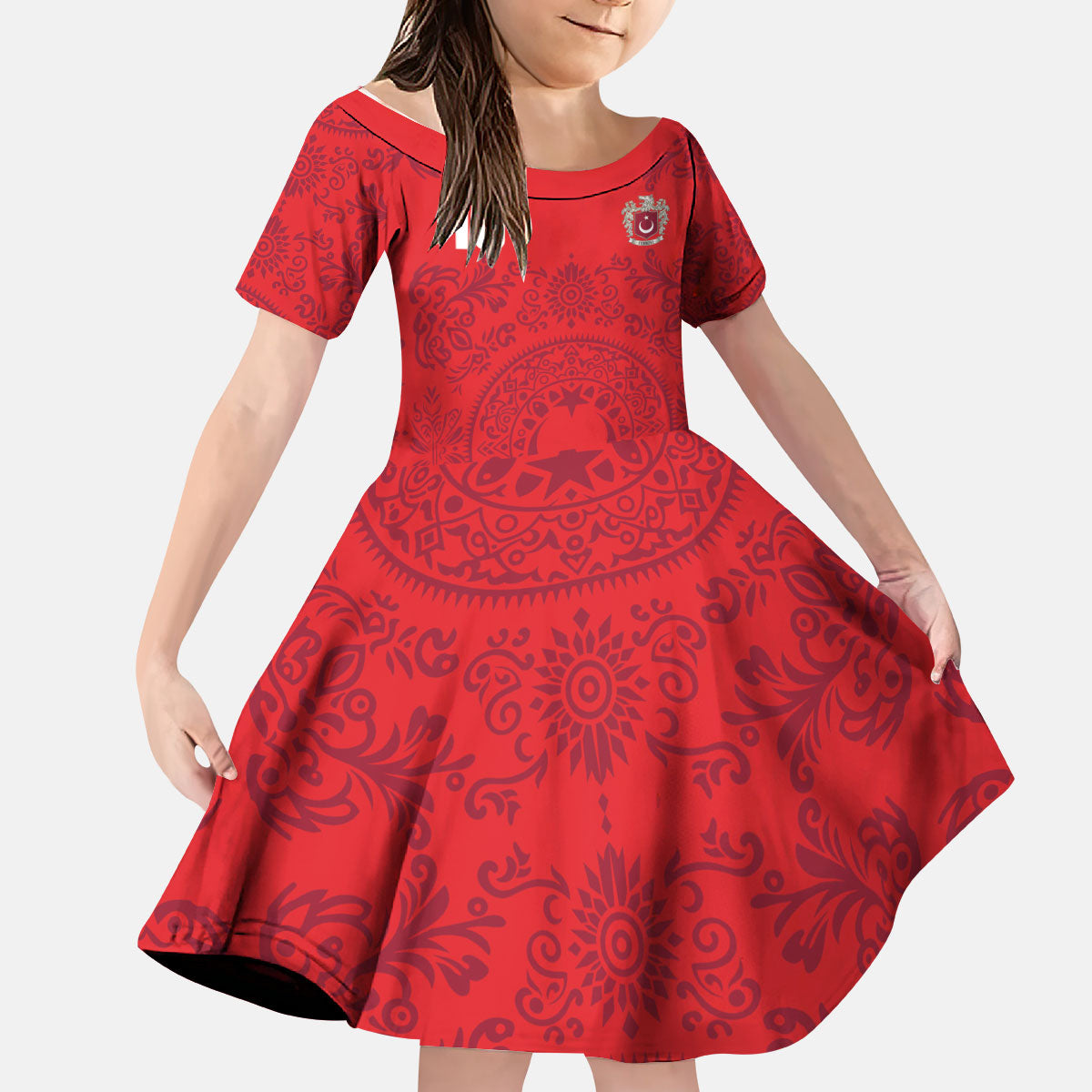 Custom World Football 2026 Turkey Kid Short Sleeve Dress Crescent Stars Ottoman Baroque Pride