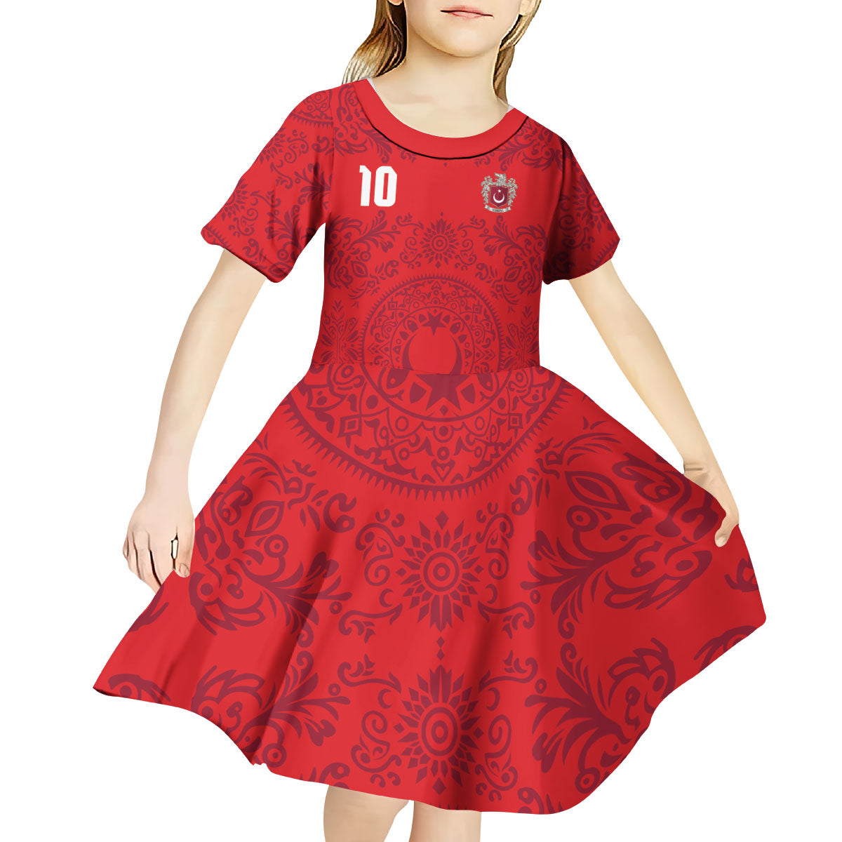Custom World Football 2026 Turkey Kid Short Sleeve Dress Crescent Stars Ottoman Baroque Pride