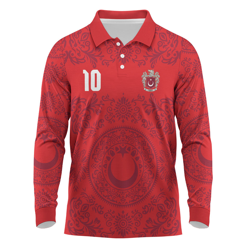 Custom World Football 2026 Turkey Long Sleeve Polo Shirt Crescent Stars Ottoman Baroque Pride