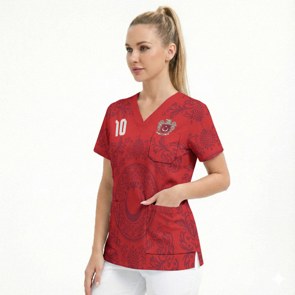 Custom World Football 2026 Turkey Scrub Top Crescent Stars Ottoman Baroque Pride