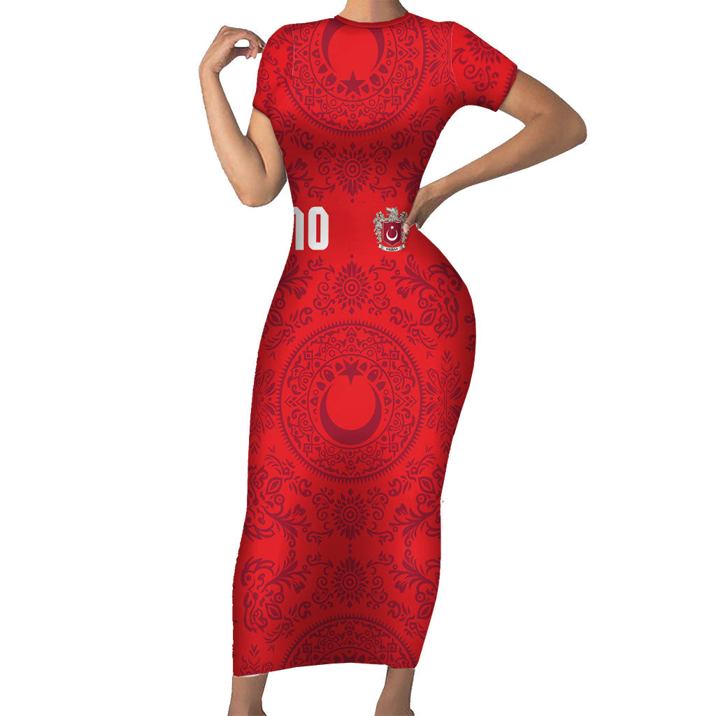 Custom World Football 2026 Turkey Short Sleeve Bodycon Dress Crescent Stars Ottoman Baroque Pride