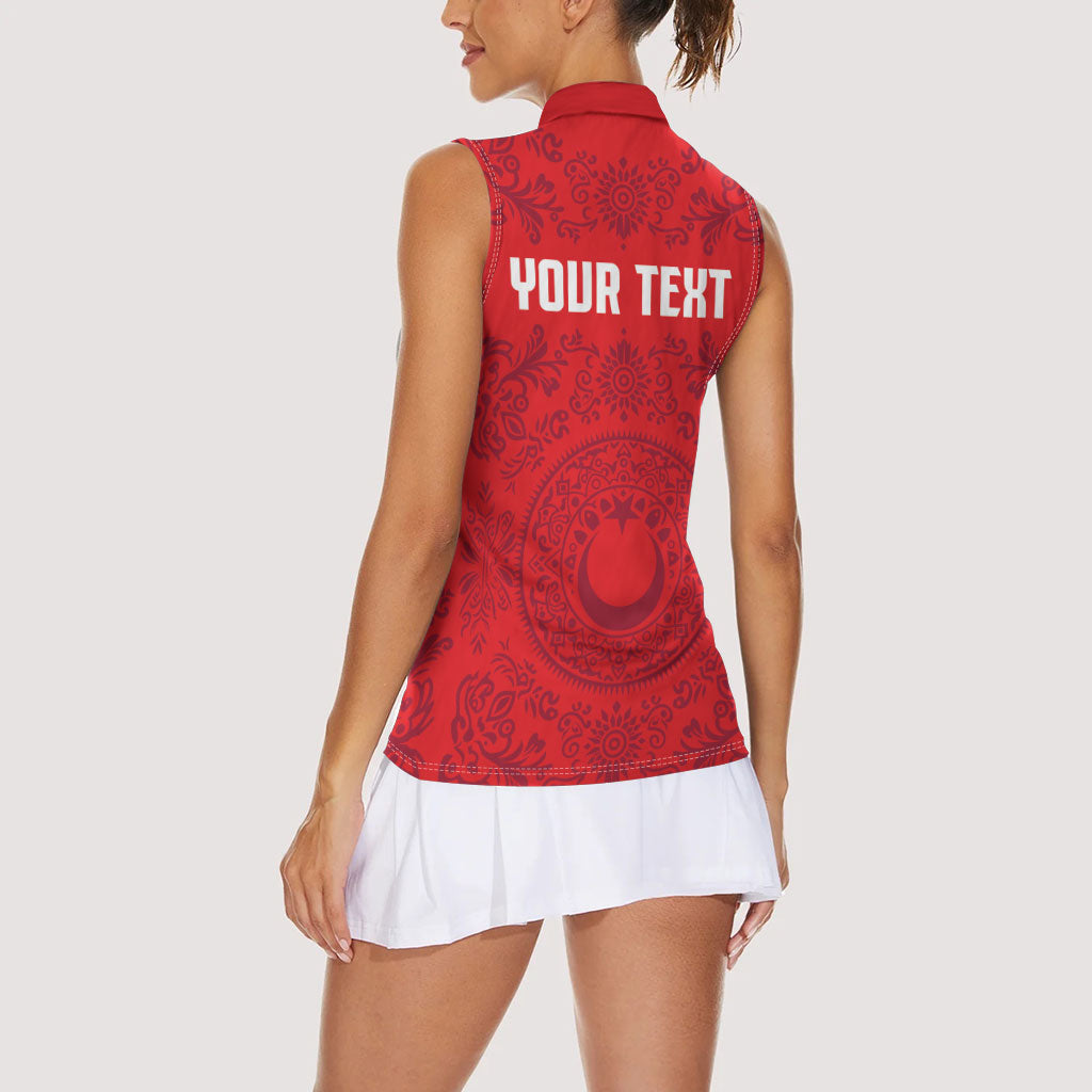 Custom World Football 2026 Turkey Women Sleeveless Polo Shirt Crescent Stars Ottoman Baroque Pride