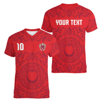 Custom World Football 2026 Turkey Women V-Neck T-Shirt Crescent Stars Ottoman Baroque Pride