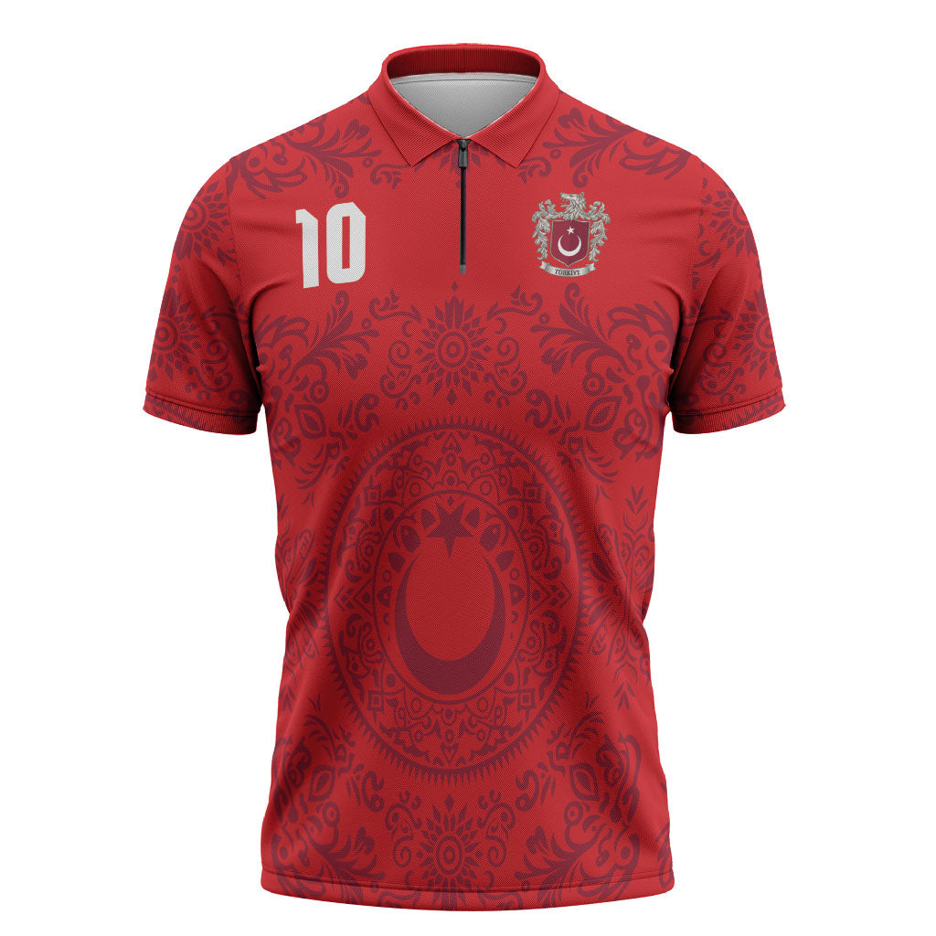 Custom World Football 2026 Turkey Zipper Polo Shirt Crescent Stars Ottoman Baroque Pride