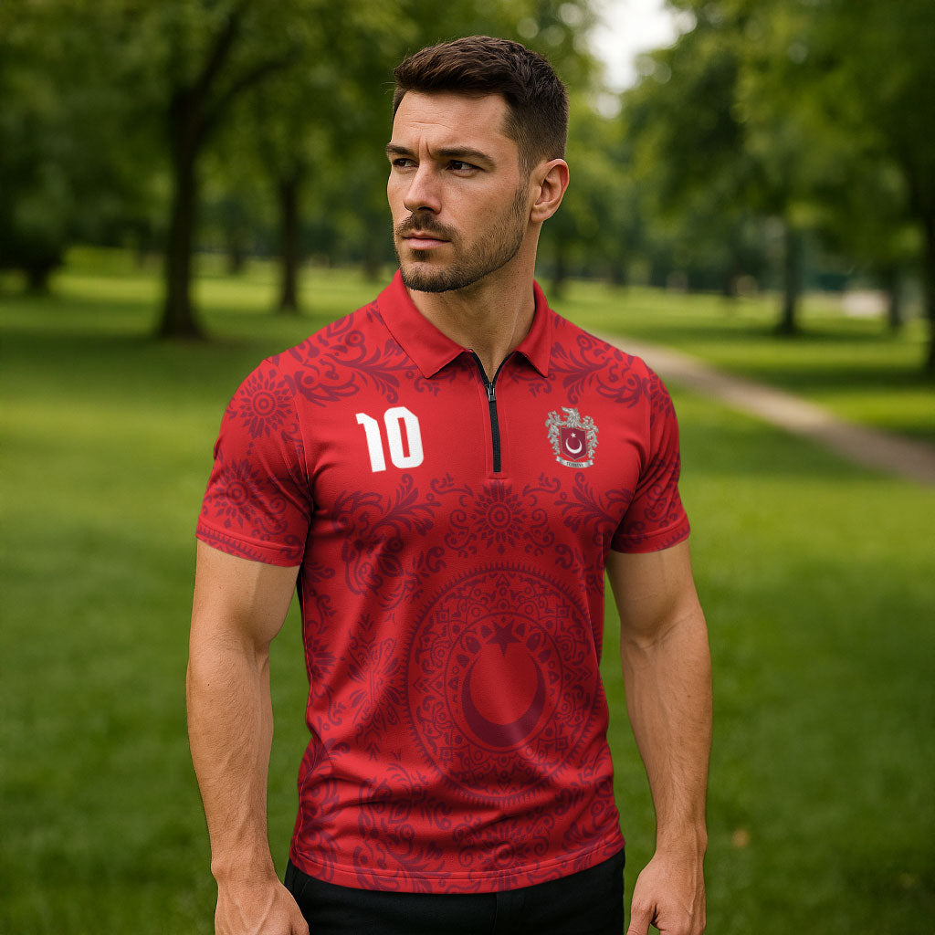 Custom World Football 2026 Turkey Zipper Polo Shirt Crescent Stars Ottoman Baroque Pride