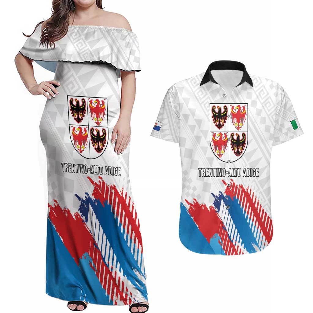 Personalized Italy Trentino-Alto Adige Couples Matching Off Shoulder Maxi Dress and Hawaiian Shirt Flag Style - Wonder Print Shop
