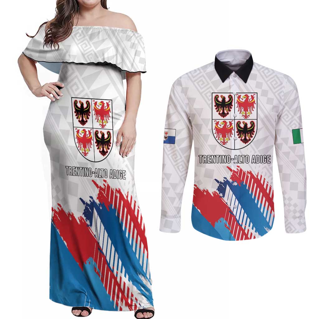 Personalized Italy Trentino-Alto Adige Couples Matching Off Shoulder Maxi Dress and Long Sleeve Button Shirt Flag Style - Wonder Print Shop