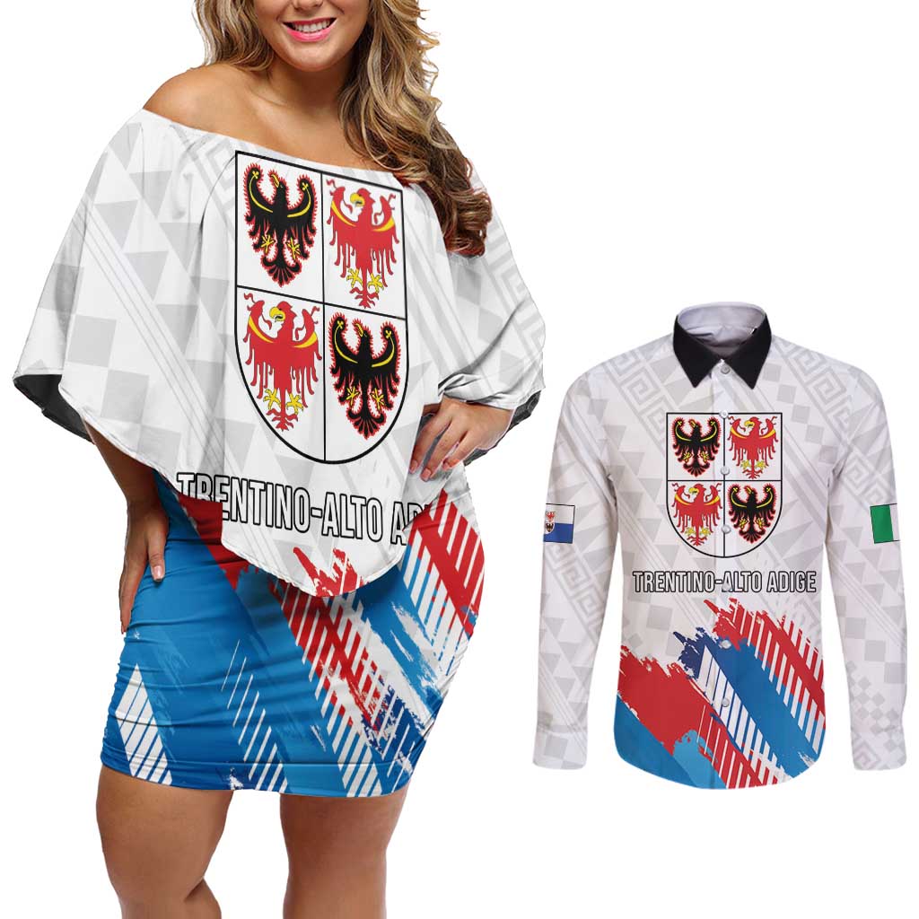 Personalized Italy Trentino-Alto Adige Couples Matching Off Shoulder Short Dress and Long Sleeve Button Shirt Flag Style - Wonder Print Shop