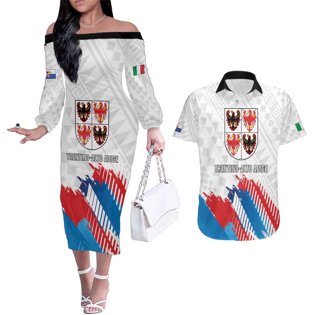 Personalized Italy Trentino-Alto Adige Couples Matching Off The Shoulder Long Sleeve Dress and Hawaiian Shirt Flag Style - Wonder Print Shop
