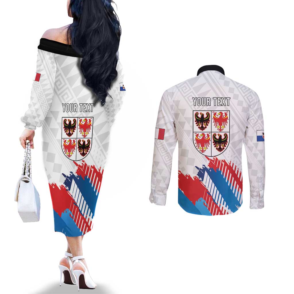 Personalized Italy Trentino-Alto Adige Couples Matching Off The Shoulder Long Sleeve Dress and Long Sleeve Button Shirt Flag Style - Wonder Print Shop